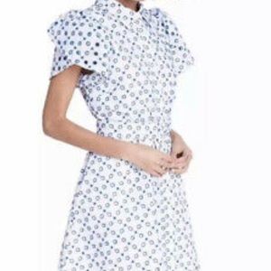 NWT Alexis White and blue tulip dress buttons on the front